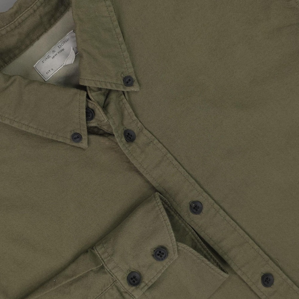 Rag & Bone Shirt Mens Small Olive Green Twill Long Sleeve Button Down Fit 2